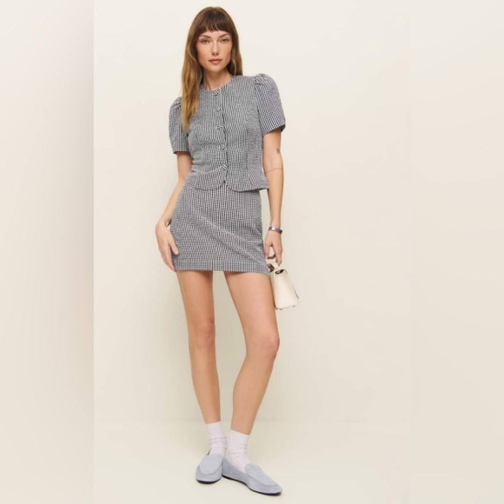 New Reformation Mika Button front Two Pieces Set Check Size 6